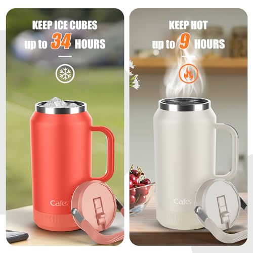 Image of 64oz Stainless Steel Water Bottle with Flip Straw - Leak-Proof, Sweat-Free, Top and Side Handle, Anti-Slip Base, Iced for 34 Hours, Dishwasher Safe - Water Jug for Sports Events, Beach Days
