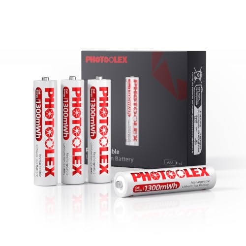 PHOTOOLEX AAA Akku 1300mWh 4 Stück - wiederaufladbare Lithium Batterien AAA akkus 1 5 V hohe Ausgangsleistung Dreifach A Li-ion Batterie 1600+ Zyklen AAA Akkus