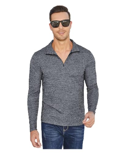 Men's Casual Quarter Zip Pullover Lightweight Sweater - Dark Grey