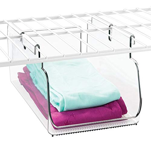 mDesign Plastic Hanging Closet Storage Organizer Tray - Small Bin for Bedroom, Linen, Entryway, Hall Closets - Holds Leggings, T-Shirts, Sports Bras, Winter Scarves, Belts, Gloves - Clear