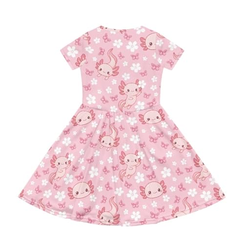 Image of Girls Dress with Pockets Basic Short Sleeve High Waist Swing Skater Dress School Party Dress for Kids