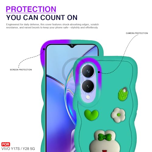 Image of AESTMO Back Case Cover for Vivo Y17S / Y28 | 3D Cute Fun Cartoon Characters | Anti Slip Grip Cute Wave Curly Frame Shape | Full Body Protection Back Cover for Vivo Y17S / Y28 (MintGreen)