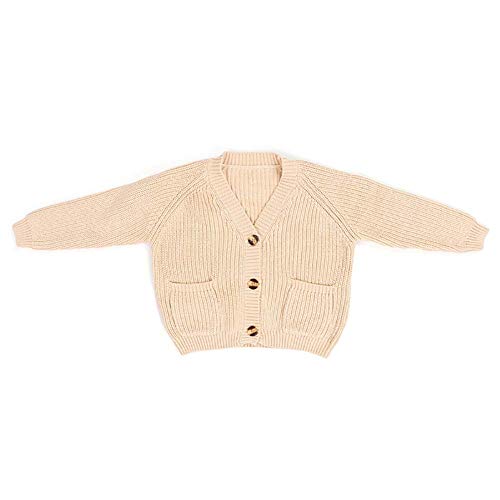 Toddler Infant Baby Boy Girl Cardigan V Neck Long Sleeve Knit Sweater Button Jacket Top Fall Winter Clothes (Beige, 9-12 Months)