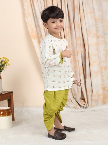 Image of POLKA TOTS Premium Cotton Dhoti Kurta Set for Kids Boys | Traditional Angrakha Style Ethnic Wear for Boys | Kurta Dhoti Set for Kids | Festive & Wedding Clothing Set for Baby