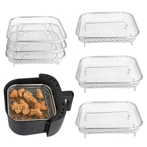 8 inch Air Fryer Racks, Stackable Air Fryer Accessories, Stainless Steel Dehydrator Rack, Durable & Dishwasher Safe,for 4.2QT – 5.8QT, Compatible with Ninjia Gowise Philips (Square3PCS)