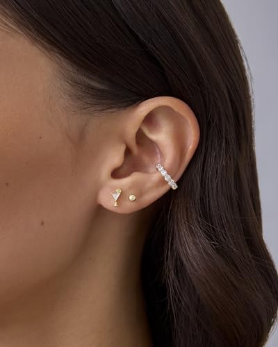 Image of PAVOI 14K Gold Plated Dainty Flat Back Earrings for Women, Piercing Studs | Hypoallergenic Stud Earrings with 925 Sterling Silver Posts, Motif Flatback Screw Back Helix Cartilage