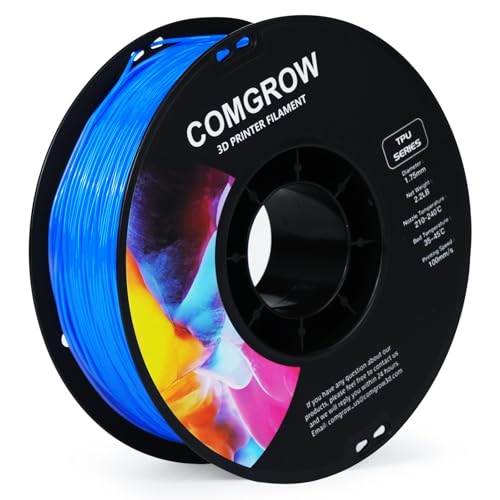Image of Comgrow TPU Filament 1.75, 3D Printing Filament, Flexible 3D Printer Filament, 95A Soft 3D Printing Filament fit Most 3D Printers Dimensional Accuracy + /- 0.02mm Filament TPU Blue 1kg (2.2lbs)