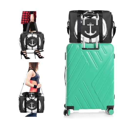 White Lifebuoy Travel Duffel Bag for Men Women Anchor Black Sports Gym Bag Waterproof Weekender Overnight Bags Foldable Carry on Backpack for Swim Yoga Fitness Workout4