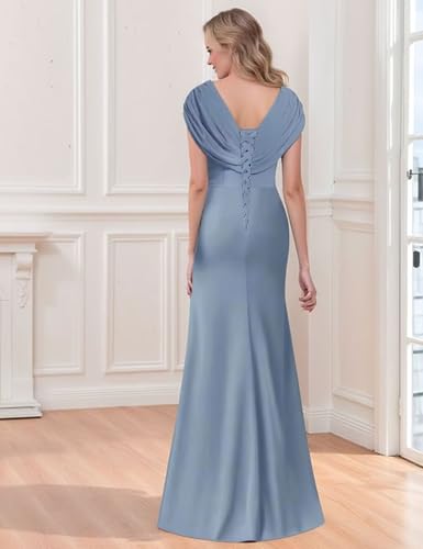 Chiffon Mother of The Bride Dresses for Wedding V Neck Ruffle Evening Gown Long Women Formal Dress2
