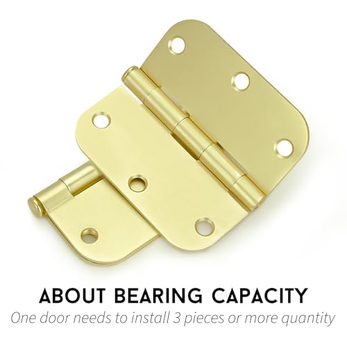 goldenwarm 18-Pack 3.5 Inch Polished Brass Door Hinges - 3-1/2\'\' x 3-1/2\'\' Hinges with 5/8\'\' Radius Corners - Bright Gold Interior Door Hardware