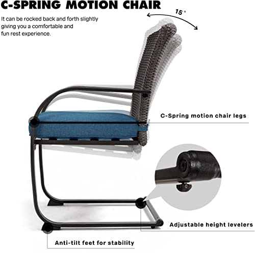 Grand Patio 2 Pieces Dining Wicker Chair Set,Outdoor Dining Set,Steel Frame Rocking Chair With Cushion For Conversation For Yard,Garden,Backyard, Deck,Bistro(Peacock Blue) #TOP3