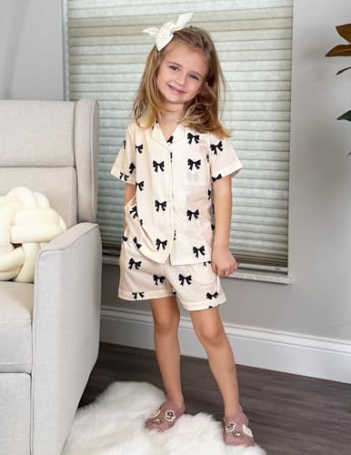 Image of Arshiner Girls Pajamas Sets Short Sleeve Kids Pjs Button Down Sleepwear | Cute Printed Pajamas for Little & Big Girl, Lightweight Comfy Fabric, 2-Piece Outfits, Perfect for Lounge Pajamas Party