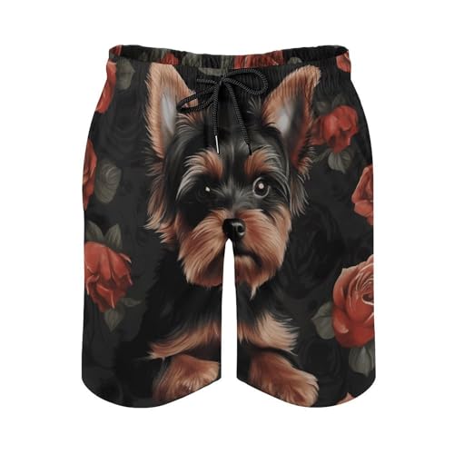 Mens Swim Trunks Yorkie Puppy Swim Shorts Quick Dry Beach Shorts with Mesh Liner and Pocket3