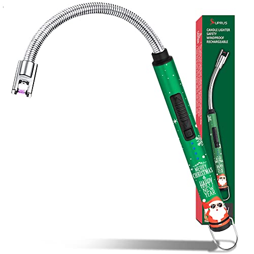 SUPRUS Allume-bougie, rechargeable, briquet à arc électrique, briquet de sécurité triple, boîtier en acier inoxydable et crochet de suspension avec cou...