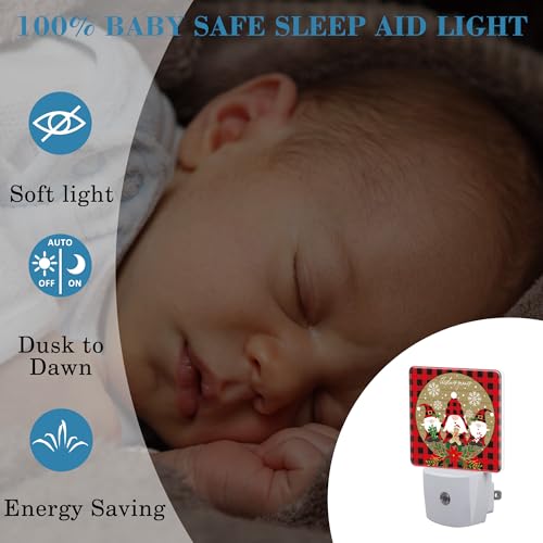 Image of Christmas Gnome Red Black Plaid Night Light for Kids, LED Night Light Plug into Wall with Dusk to Dawn Sensor for Girls Boys Women Men Room Decor, Hallway, Kitchen, Bathroom, Nursery, Stairs