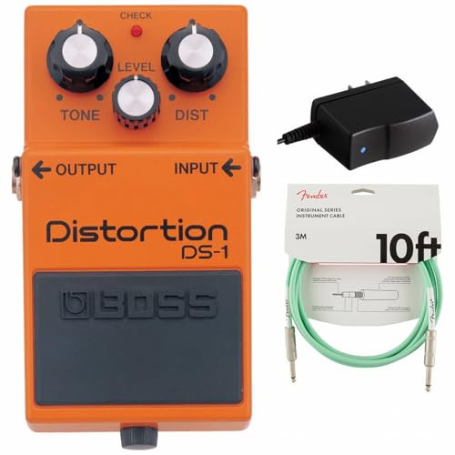 BOSS/DS-1 Distortion ディストーション 純正アダプターPSA-100S2+ケーブル(Surf Green/3m) 同時購入セット