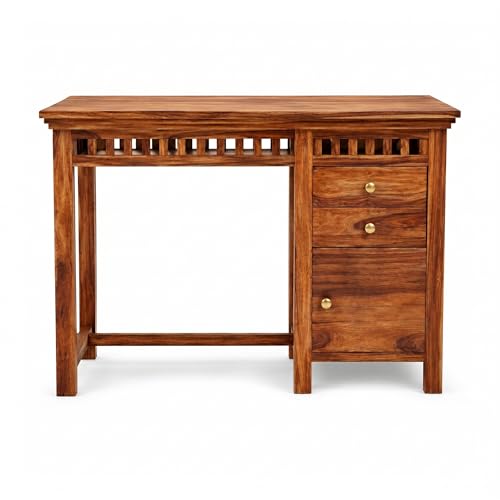 Image of SONA ART & CRAFTS Sheesham Wood Study Table for Home | Wooden Study Table with Side Storage Shelf | Multi Purpose Computer Desk for Writing | DIY Laptop Table for Study Room & Office | Teak Finish
