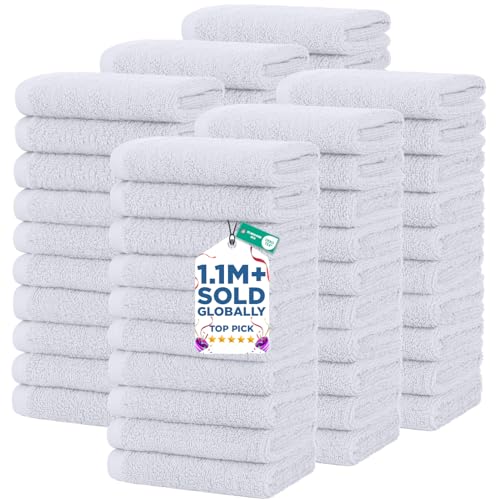 Image of DAN RIVER 60 Pack Wash Cloths for Showering [12x12] - 100% Cotton Washcloths Premium Quality Flannel Face Cloths for Bathroom, Highly Absorbent and Soft Feel Wash Clothes, White