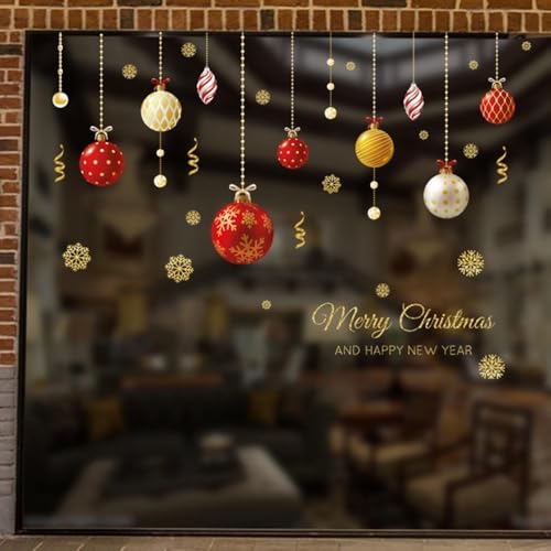Sandyseptember Pegatinas decorativas de bolas de Navidad para paredes y superficies de vidrio, diseños de PVC impermeables y extraíbles adecuados para uso doméstico y de tienda