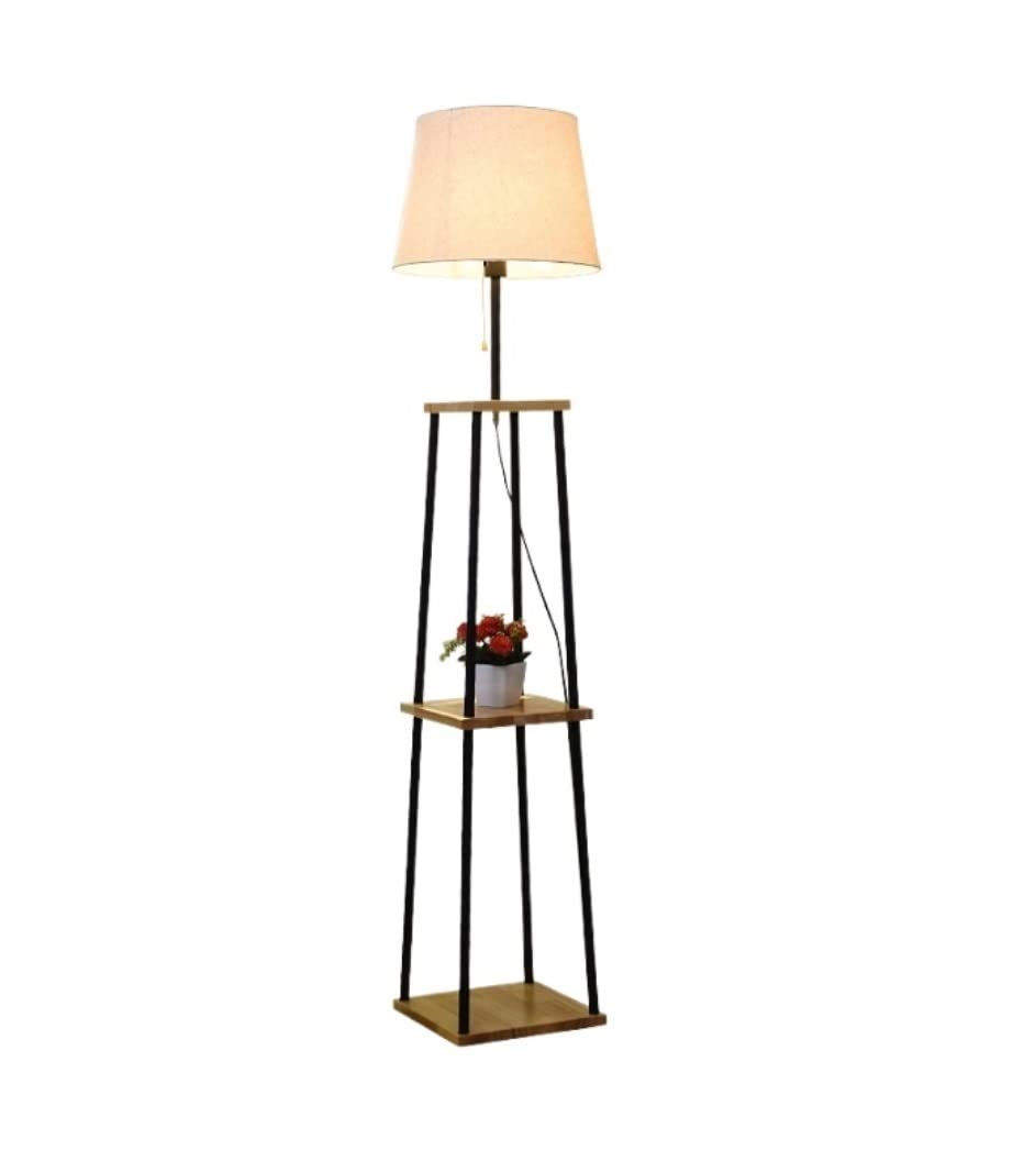 Lámpara de pie de estilo americano con madera y pantalla de tela para salón