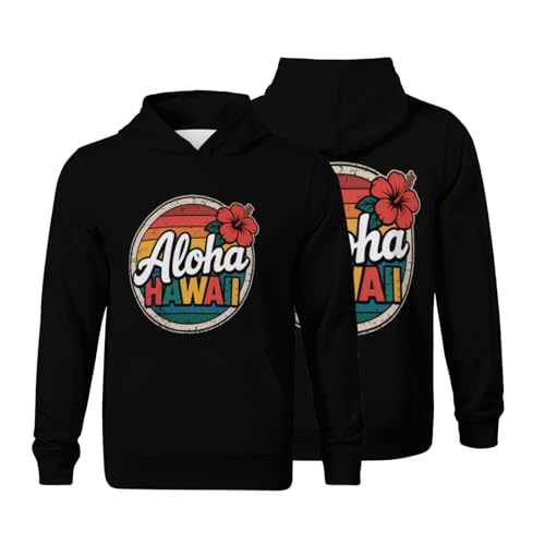 Kids Flower Aloha Hawaii Boys Girls Lightweight Kangaroo Pocket Fleece Hoodies