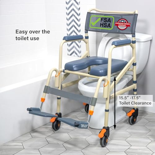SolutionBased - - Lightweight Aluminum Folding Rolling Shower Chair for Elderly and Disabled - Rolling Commode Shower Wheelchair - Commode - Handicap Shower Chair with Wheels