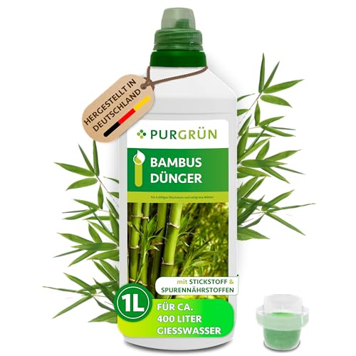 Purgrün® Bambusdünger 1 Liter – Extra Stickstoff für kräftiges Wachstum – Spurennährstoffe für intensive Blattfärbung – Ergiebiges Konzentrat für ca. 400 Liter Gießwasser – Premium-Flüssigdünger