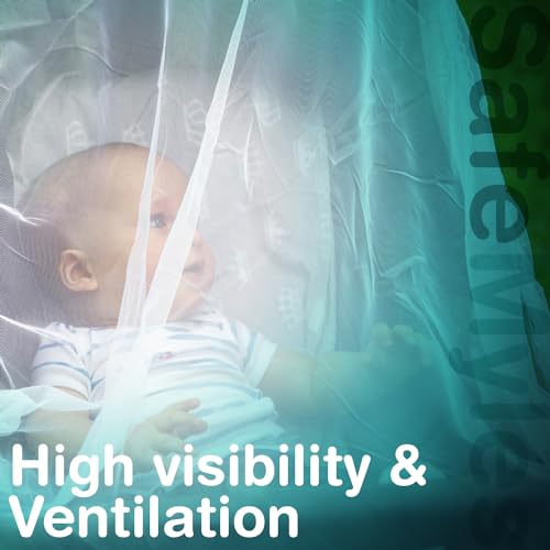 Image of SafeMyles Stroller Mosquito Net for Babies, Carriers, Car Seats, and Cradles - 29 x 21 inches, White (1 Pack). Includes a Free Jute Linen Carry Pouch.