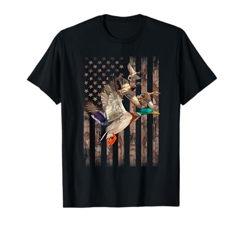 Duck Hunter American Flag Waterfowl Hunting Camouflage Men T-Shirt