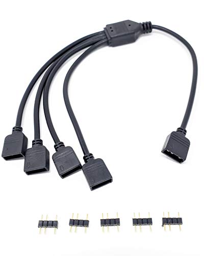Image of MICRO CONNECTORS 3-Pin Addressable RGB (ARGB) 1 to 4 Splitter Cable - 50cm with Male Pins (F04-04ARGB-50)-Black
