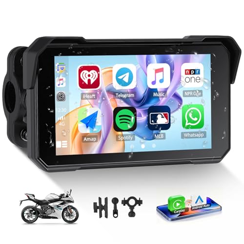 Image of GPS CarPlay 5 inch IPS Motorcycle CarPlay Screen for Motorcycle with A-pple Wireless CarPlay & Android Auto, IP68 Waterproof, Supports Bluetooth,Navigation,S-IRI /G-oogle Assistant,Vioce Control, Bracket