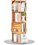 Vernura Drehbares Bücherregal aus Holz - 100% Massivholz - Premium Qualität - Platzsparend - Drehregal Bücher Bookcase Rotating Bookshelf Rundes Bücherregal Kinder Drehbar Bücherbaum (4 Böden)
