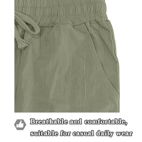 Men Casual Hemp Fabric Embroidered Pants, Mens Pants Relaxed Fit, Logo Drawstring Loose Elastic Waist Pocket Sweat Trousers3