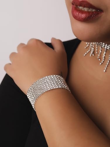 Sacina Silver-tone Tennis Stretch Bracelet, Fake Diamond Rhinestone Bracelet for Women, Christmas Jewelry Gifts3