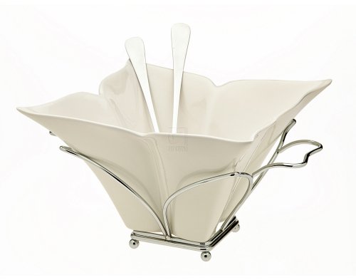 Godinger Fiori Salad Bowl with Rack and Servers