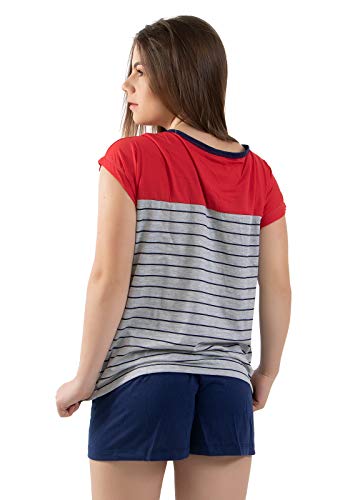 Pijama Curto Listrado Estampado Coração Feminino Baby Doll (G)