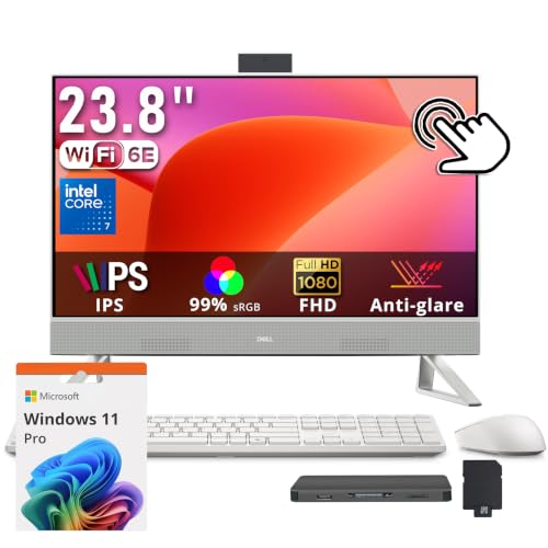 Image of Dell 23.8 inch FHD Touch All-in-One Desktop, Intel Core 7 150U, 64GB DDR5 RAM, 3TB Storage (2TB SSD+1TB Docking Station Set), Intel Graphics, FHD Webcam, Wireless Keyboard & Mouse, Win 11 Pro, White