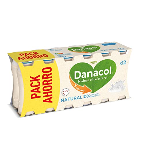 Danone Danacol Leche Fermentada Desnatada Natural sin Azúcar Añadido, 12 x 96ml