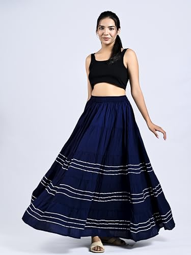 Image of Payal Creation Women's Rayon Flared Long Skirt with Gota Lace | Ethnic Maxi Skirt for Girls & Women | Festive Casual Flowy Comfortable Skirt | Free Size White Long Skirt