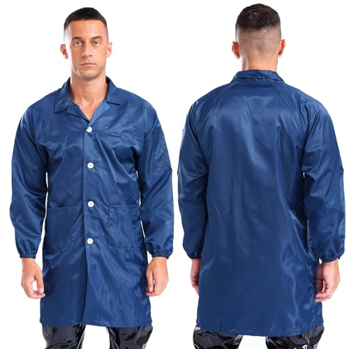 Image of YiZYiF Men Professional Lab Coat Long Sleeve Resistant Mechanical Dustproof Work Coat Overall Uniform