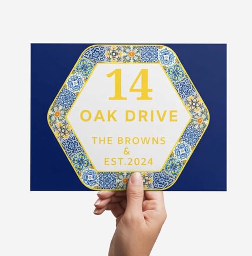 Plaque de numéro de maison personnalisée en faïence bleue cadeau idéal