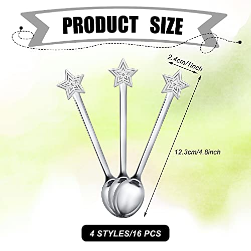 16 Pieces Christmas Spoon Set Christmas Stirring Spoon Creative Stainless Steel Coffee Spoon Tea Spoon Soup Spoon Dessert Spoon For Stirring Drink Mixing Milkshake Jam (4 Styles) (Silver) #TOP1