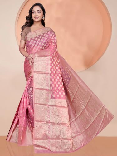 Image of Organza Silk Saree Wedding For Women Banarasi Sadi Original Kanchipuram Pure Rich Pallu Sari With Blouse Piece