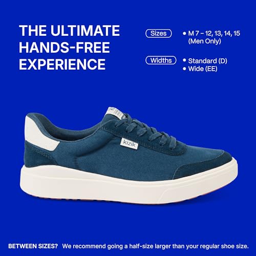 Kizik Slip On Sneakers: Prague 2 - Court Style, 4-Way Stretch Canvas with Suede Details, Casual Shoes for Men, Hands Free Convenience - Mens Regular Width4