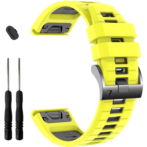 Bracelet silicone 22mm jaune ajustement rapide pour montre connectée Garmin Fenix 5