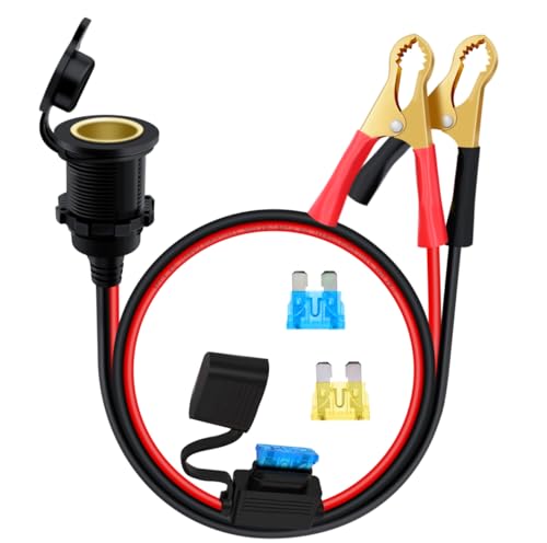 HuaLiSiJi Pinzas Bateria Mechero 12V 24V Toma Mechero con Pinzas Cable Toma de Mechero con Pinzas 14AWG 20A Enchufe de Encendedor de Cigarrillos Fijo, para Automóviles,Barcos,Motocicleta (Negro, 1m)