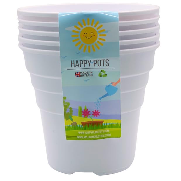 Happy Pots ECO 12.5cm Gloss White, Pack of 5 Premium Plastic Plant Pots