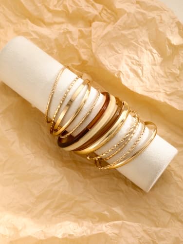 Image of IF ME Gold Bangle Bracelets for Women, Indian Bangles Stackable Set, Multi Layer Textured 18K Gold Plated Chunky Bracelets Boho Jewelrys Set