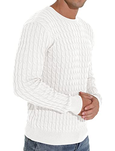 Askdeer Men's Pullover Sweater Crewneck Classic Soft Knitted Sweaters With Ribbing Edge White #TOP4