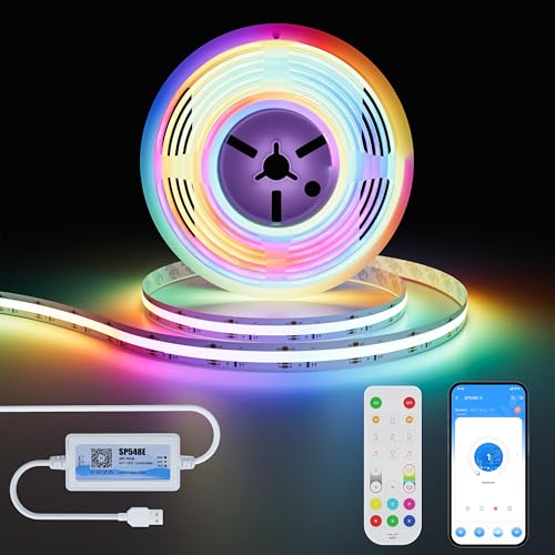 OULARA USB RGB WS2811 IC COB LED Strip 5V Addressable LED Light Strip 2M Colour Chasing Flexible Rope Lights with APP Control/Music Mode Work with Alexa/Google for TV Mirror Bedroom Party DIY Lighting